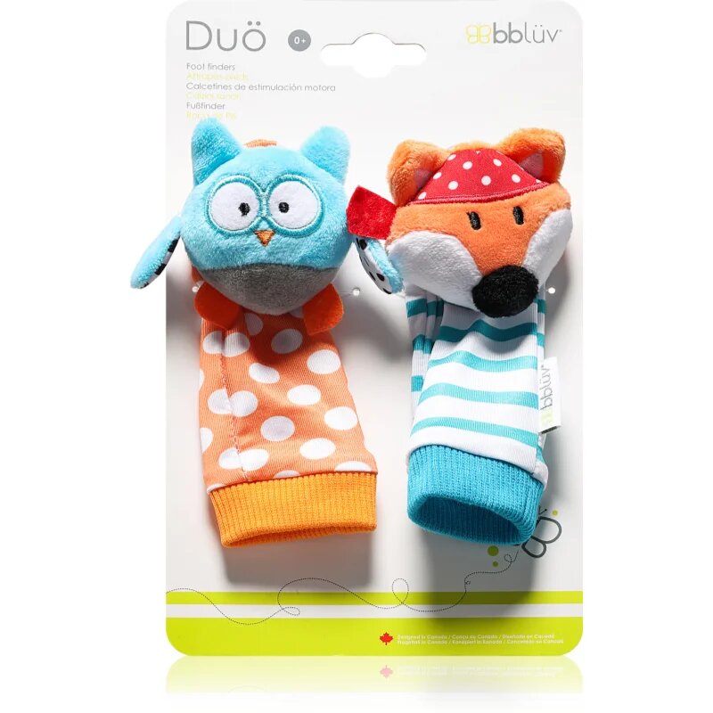 BBLÜV Düo nogavičke z ropotuljico Owl / Fox 2 kos