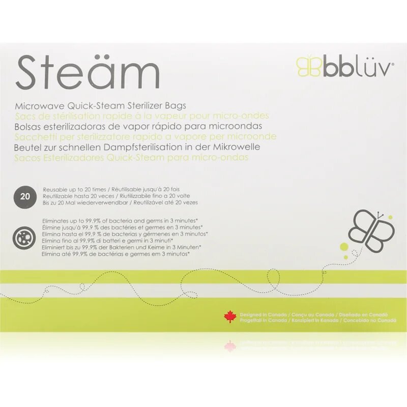 BBLÜV Steäm vrečke za sterilizacijo za mikrovalovno pečico 24 x 21 cm 6 kos