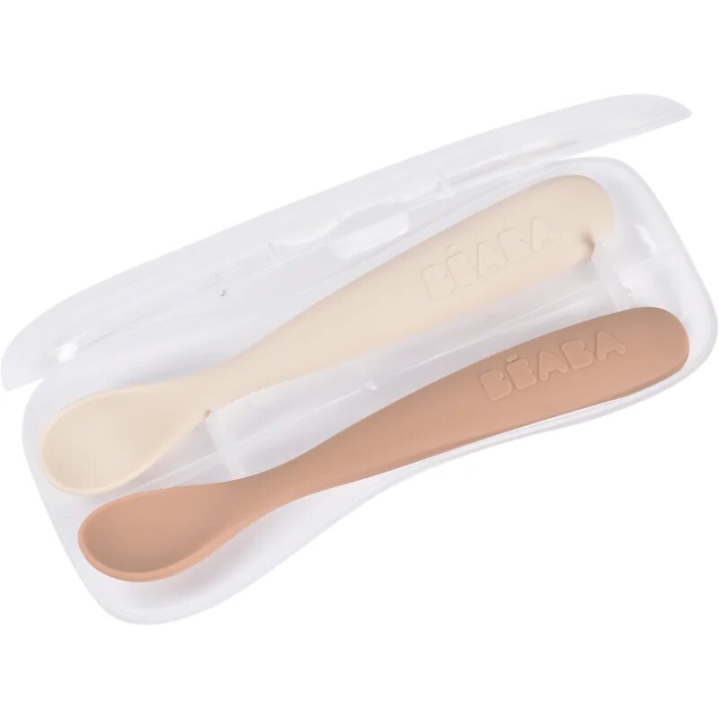 Beaba Set of 2 Ergonomic Spoons žlička z etuijem Clay Praline 4m+ 2 kos