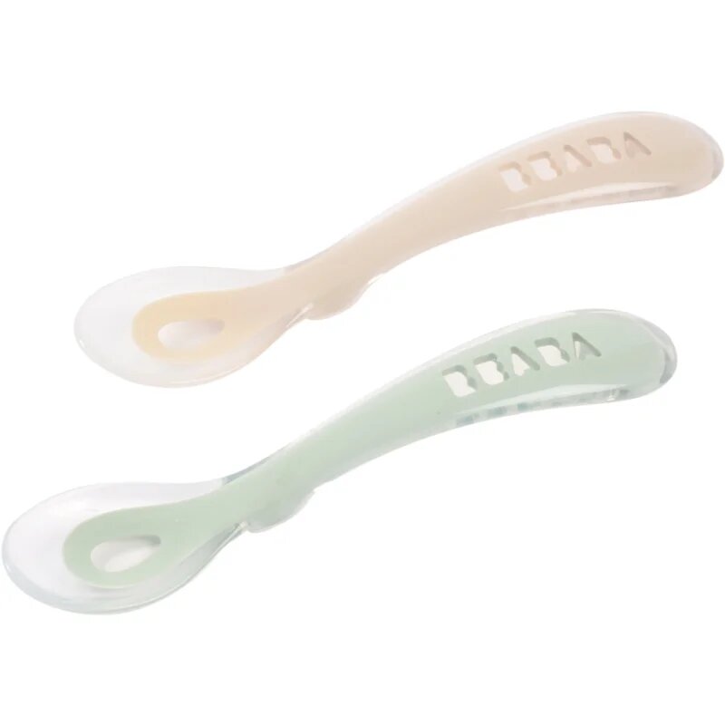 Beaba Silicone Spoon Set žlička Clay / Misty green 8m+ 2 kos