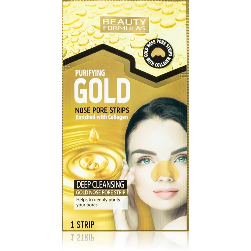 Beauty Formulas Gold čistilni obliž za zamašene pore na nosu s kolagenom 6 kos