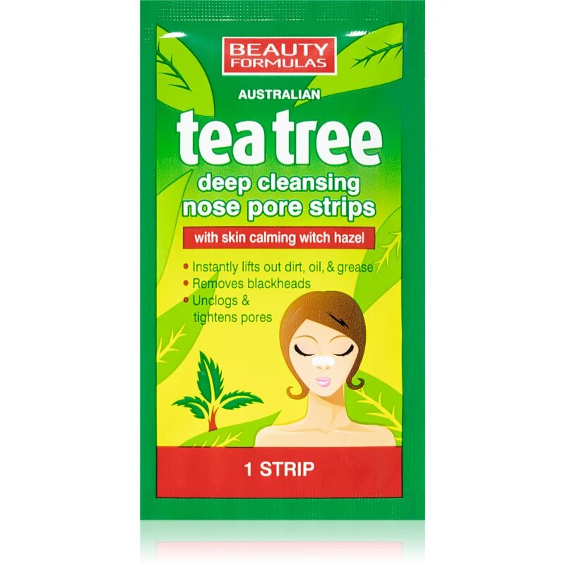 Beauty Formulas Tea Tree čistilni obliž za zamašene pore na nosu 6 kos