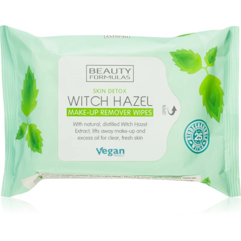 Beauty Formulas Witch Hazel čistilni robčki za odstranjevanje ličil 25 kos