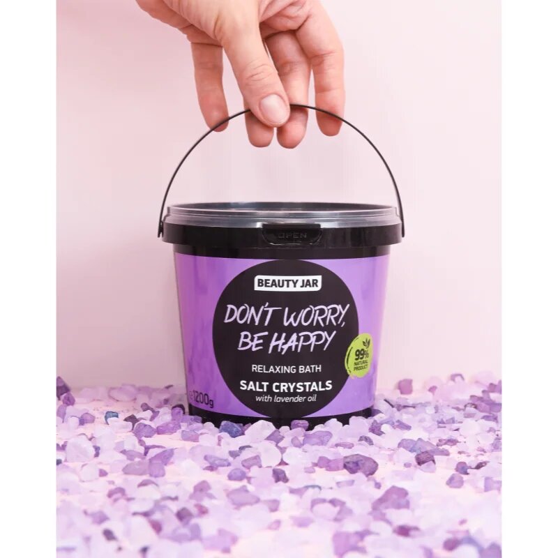 Beauty Jar Don't Worry Be Happy relaksacijska sol za kopel z vonjem sivke 1.2 kg