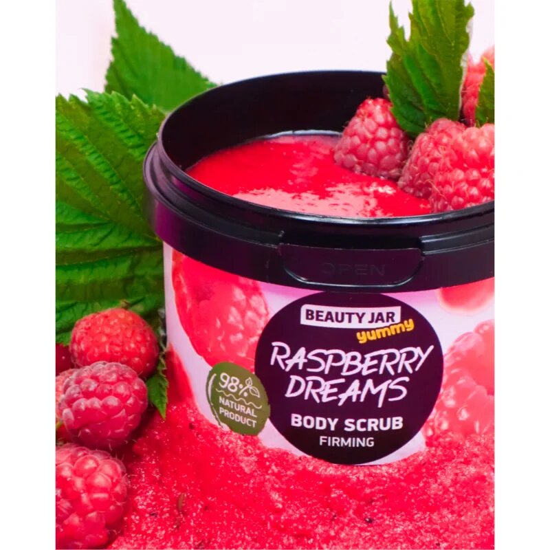 Beauty Jar Yummy Raspberry Dreams učvrstitveni piling za telo 360 g