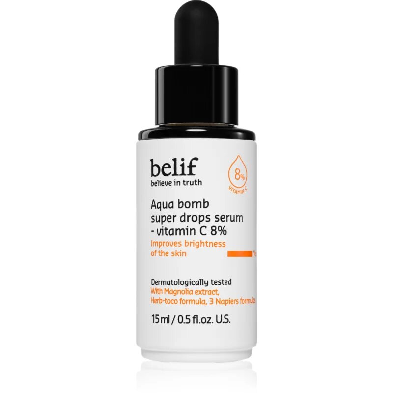 belif Aqua Bomb Super Drops Serum Vitamin C 8% posvetlitveni serum z vitaminom C proti gubam 15 ml