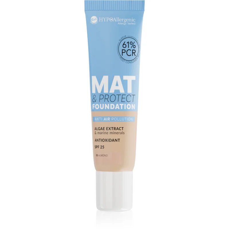 Bell Hypoallergenic Mat & Protect dolgoobstojni matirajoči tekoči puder SPF 25 odtenek 03 Almond 30 g
