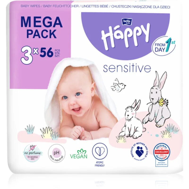 BELLA Baby Happy Sensitive vlažni robčki 3x56 kos