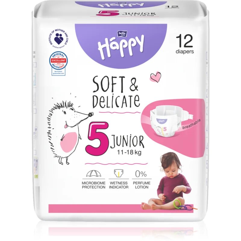 BELLA Baby Happy Soft&Delicate plenice za enkratno uporabo s kanalčki Junior 11-18 kg 12 kos