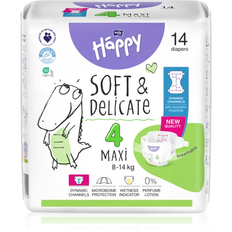 BELLA Baby Happy Soft&Delicate plenice za enkratno uporabo s kanalčki Maxi 8-14 kg 14 kos