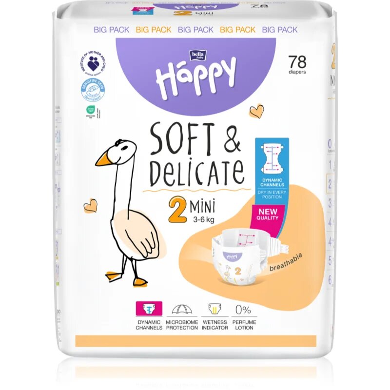 BELLA Baby Happy Soft&Delicate plenice za enkratno uporabo s kanalčki Mini 3-6 kg 78 kos
