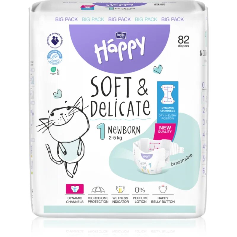 BELLA Baby Happy Soft&Delicate plenice za enkratno uporabo s kanalčki Newborn 2-5 kg 82 kos