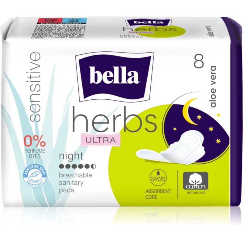 BELLA Herbs Ultra Night menstrualni vložki za noč Aloe Vera 8 kos