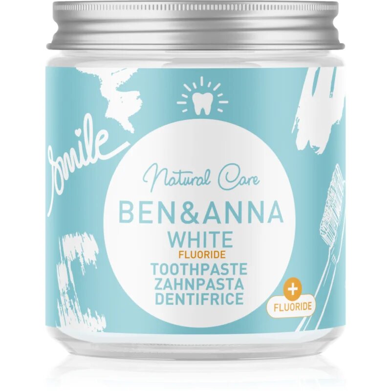 BEN&ANNA Natural Toothpaste White Fluoride zobna pasta v stekleni embalaži s fluoridom 100 ml