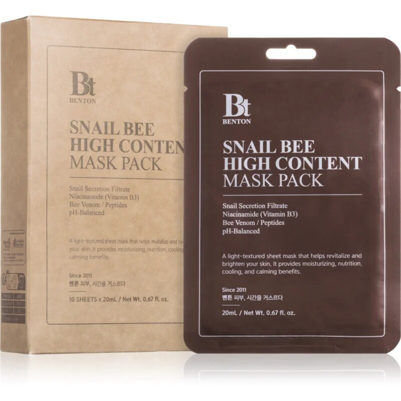 Benton Snail Bee maska iz platna za kompleksno nego s polžjim ekstraktom 10 × 20 g