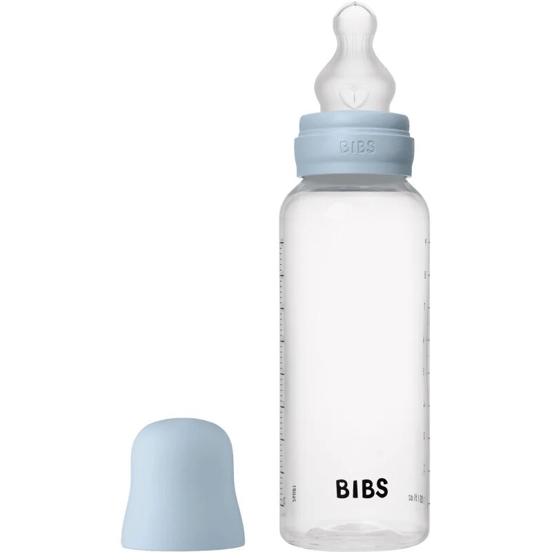 BIBS Anti-Colic Baby Bottle Silicone antikolična steklenička s silikonskim cucljem Baby Blue 1 kos