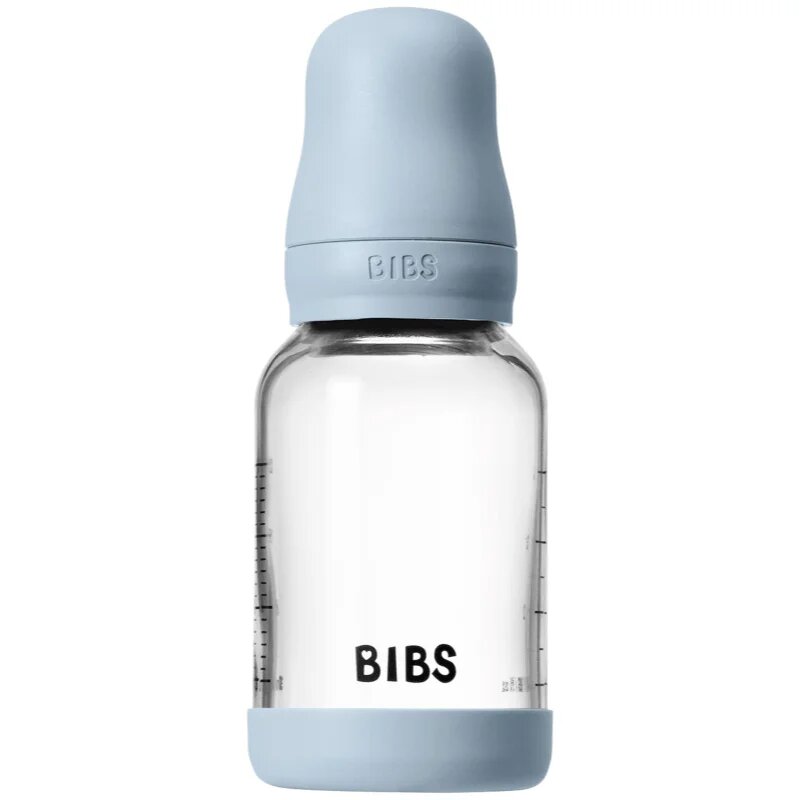 BIBS Baby Glass Bottle Silicone antikolična steklenička s silikonskim ustnikom Baby Blue 1 kos
