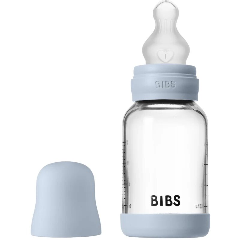 BIBS Baby Glass Bottle Silicone antikolična steklenička s silikonskim ustnikom Baby Blue 1 kos