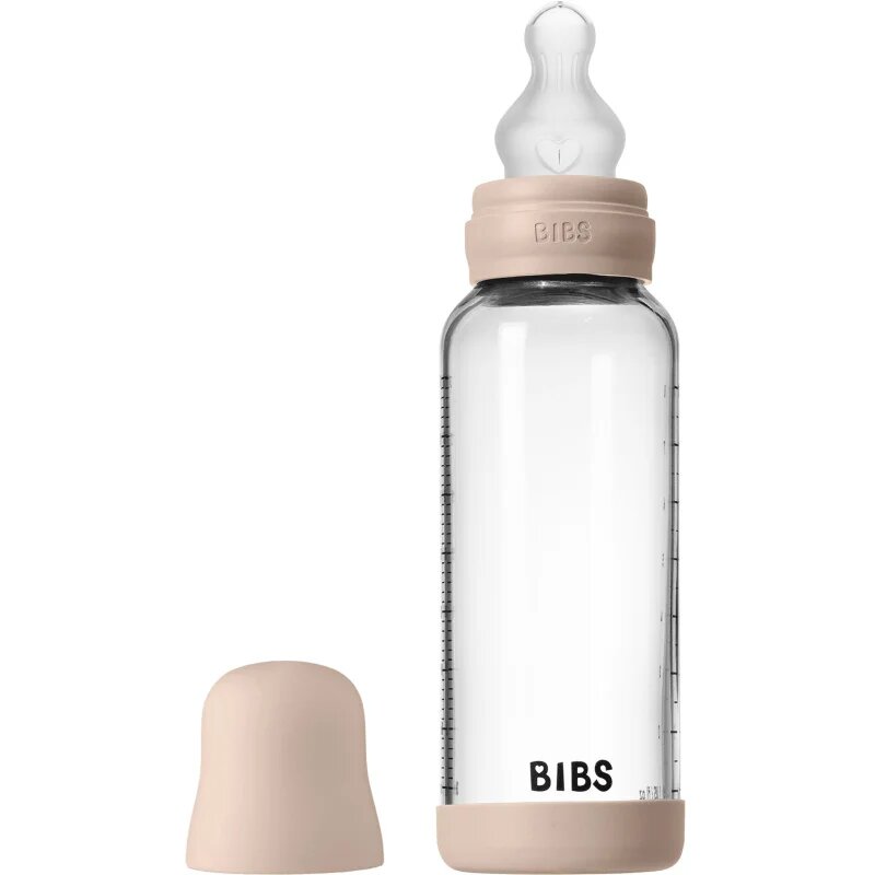 BIBS Baby Glass Bottle Silicone antikolična steklenička s silikonskim ustnikom Blush 1 kos