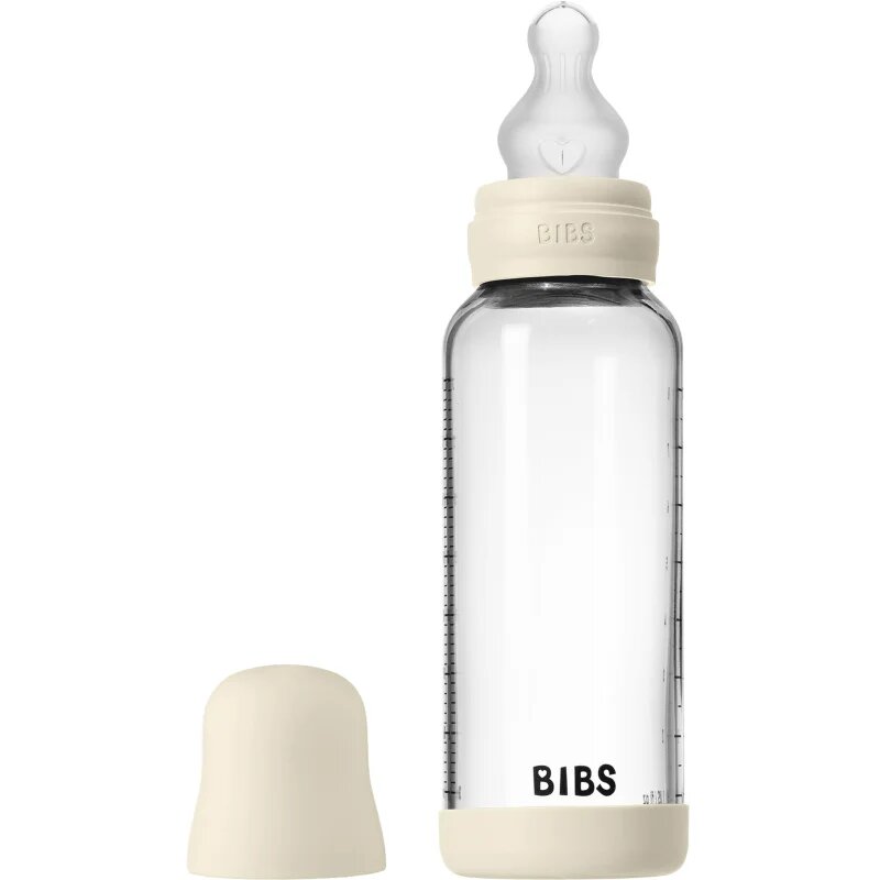 BIBS Baby Glass Bottle Silicone antikolična steklenička s silikonskim ustnikom Ivory 1 kos