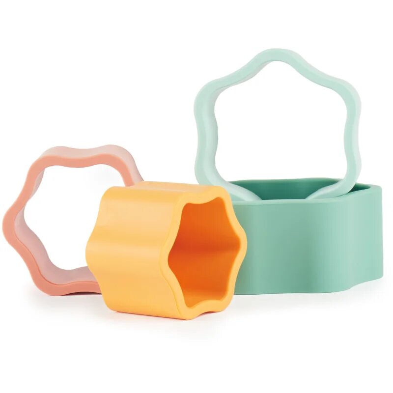 Bieco Silicone Stacking Tower Flower aktivnostna igrača 12 m+ Tropical Vibes 4 kos