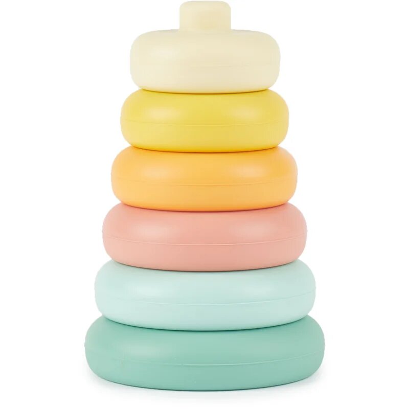 Bieco Silicone Stacking Tower Tropical Vibes natikanka z obročki 12 m+ 6 kos