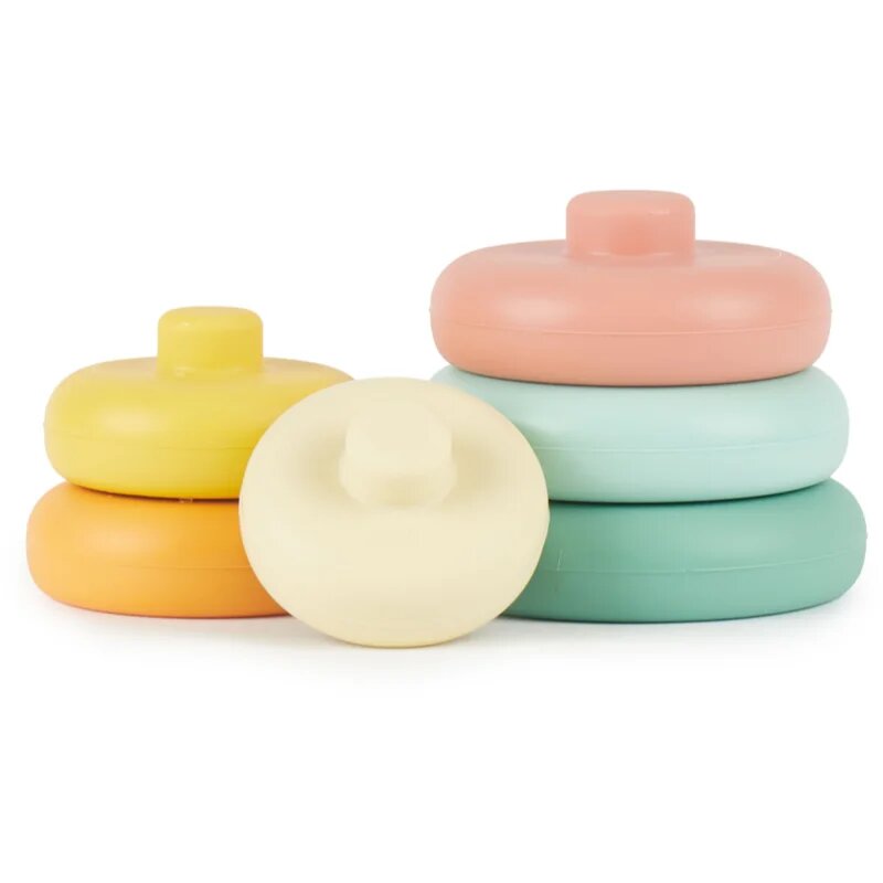 Bieco Silicone Stacking Tower Tropical Vibes natikanka z obročki 12 m+ 6 kos