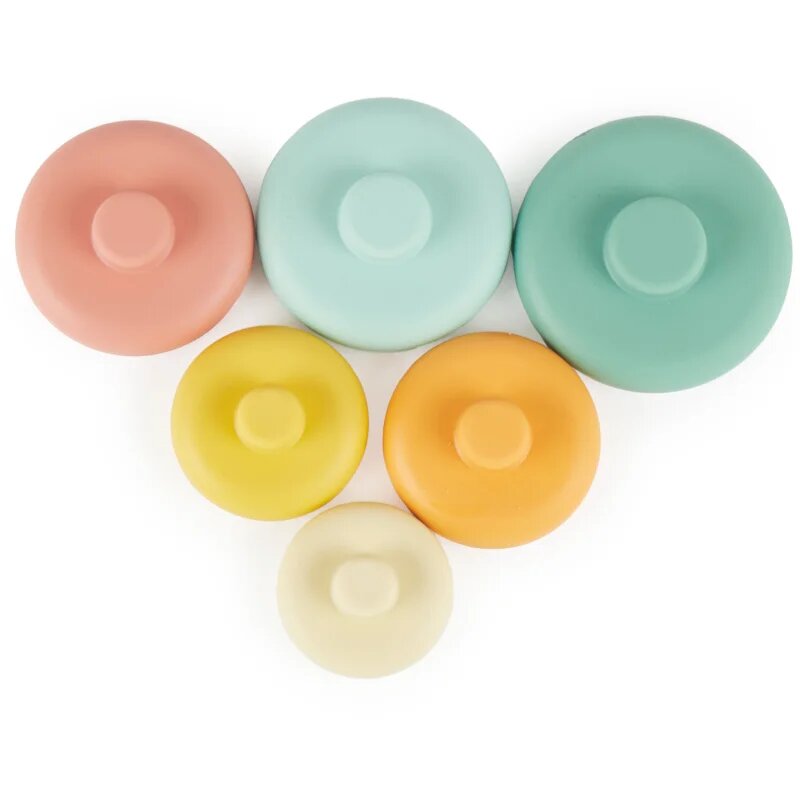 Bieco Silicone Stacking Tower Tropical Vibes natikanka z obročki 12 m+ 6 kos