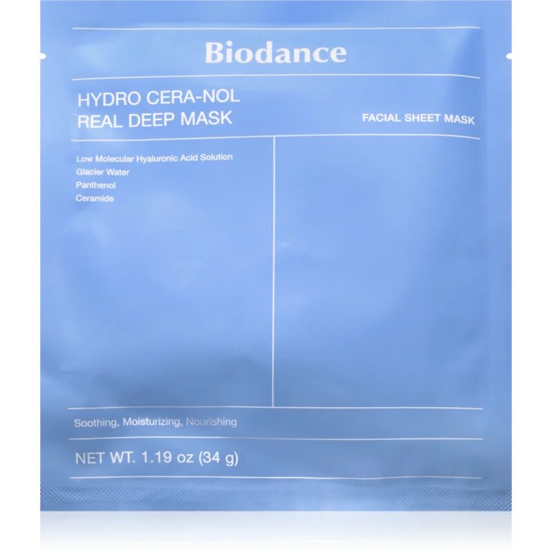 Biodance Hydro Cera-nol Real Deep Mask vlažilna maska za obraz s pomirjajočim učinkom 34 g