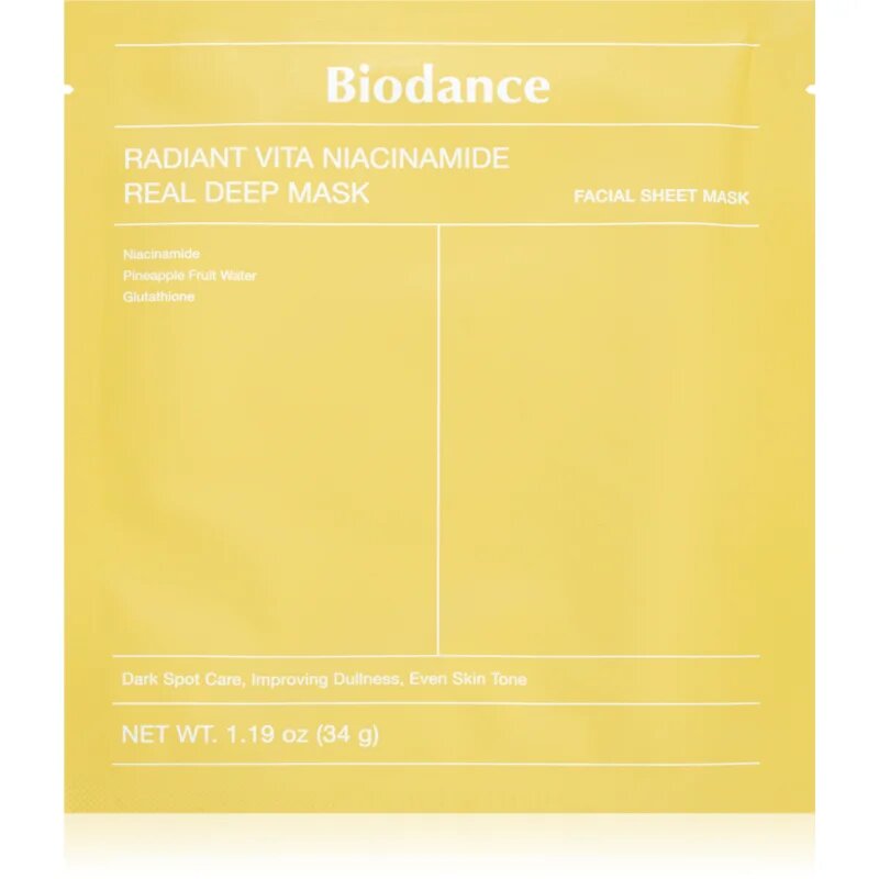 Biodance Radiant Vita Niacinamide Real Deep Mask posvetlitvena maska za obraz za poenotenje tona kože 1 kos
