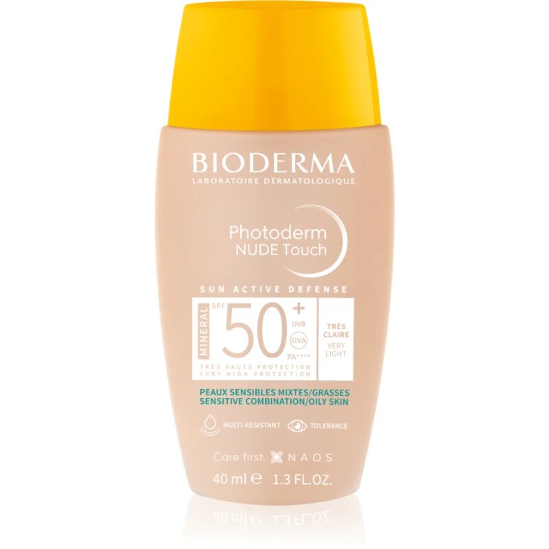 Bioderma Photoderm Nude Touch mineralni fluid za sončenje za obraz SPF 50+ odtenek Very light 40 ml