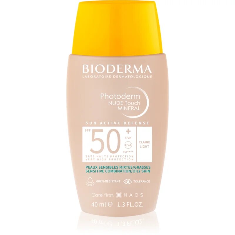 Bioderma Photoderm Nude Touch zaščitni tonirani fluid za mešano do mastno kožo SPF 50+ odtenek Light Colour 40 ml