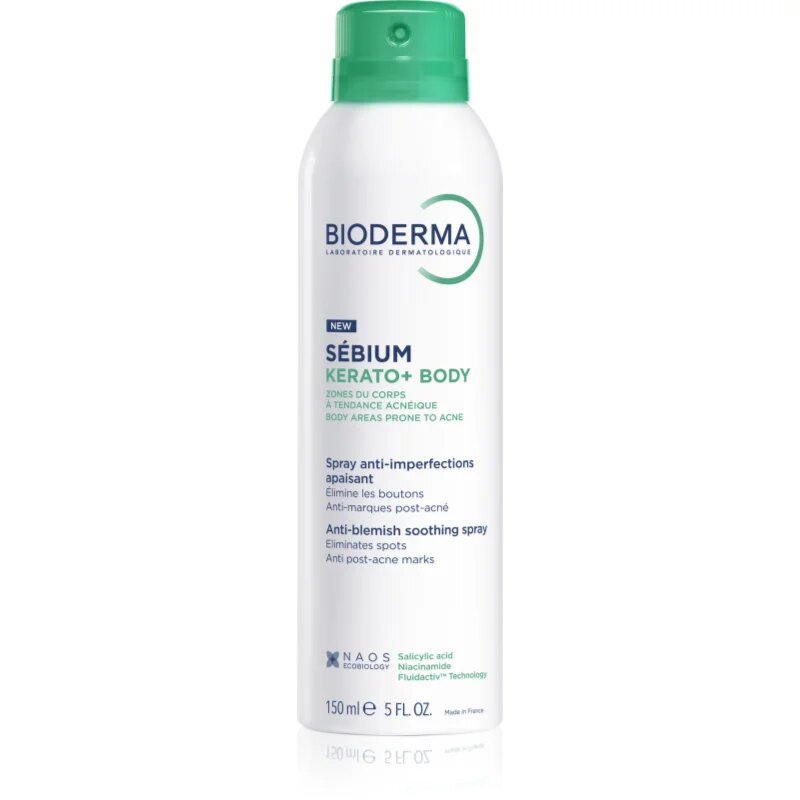 Bioderma Sébium Kerato+ Body pršilo za telo proti aknam rdečici in brazgotinam po aknah 150 ml
