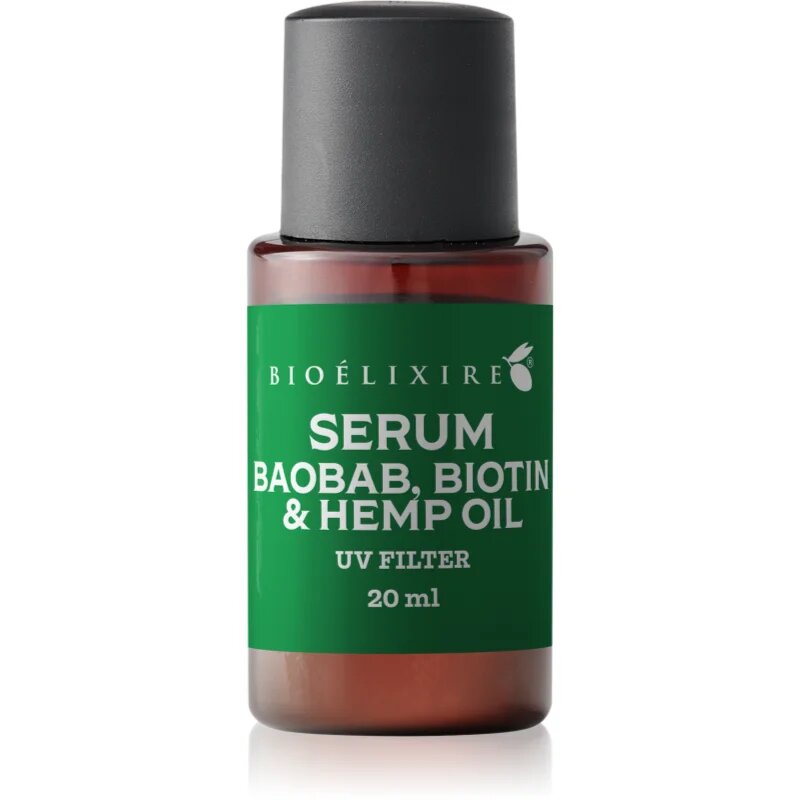 Bioélixire Serum Baobab Biotin & Hemp Oil serum za poškodovane in krhke lase z UV filtrom 20 ml