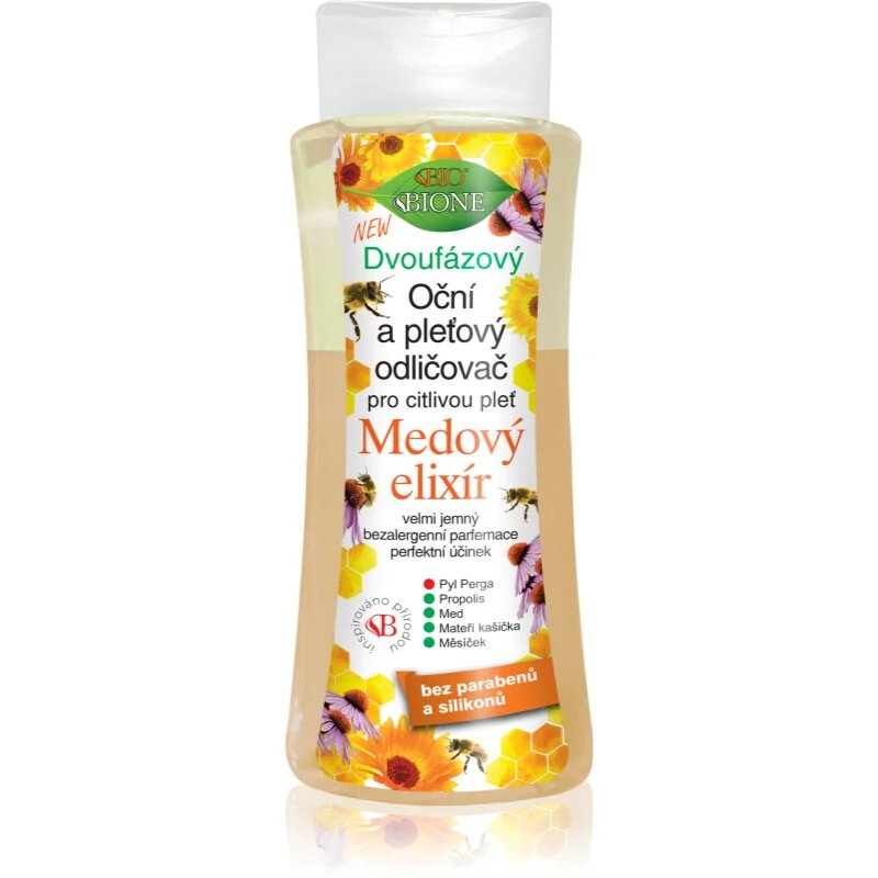 Bione Cosmetics Honey Elixir dvofazni odstranjevalec ličil za obraz in oči 255 ml