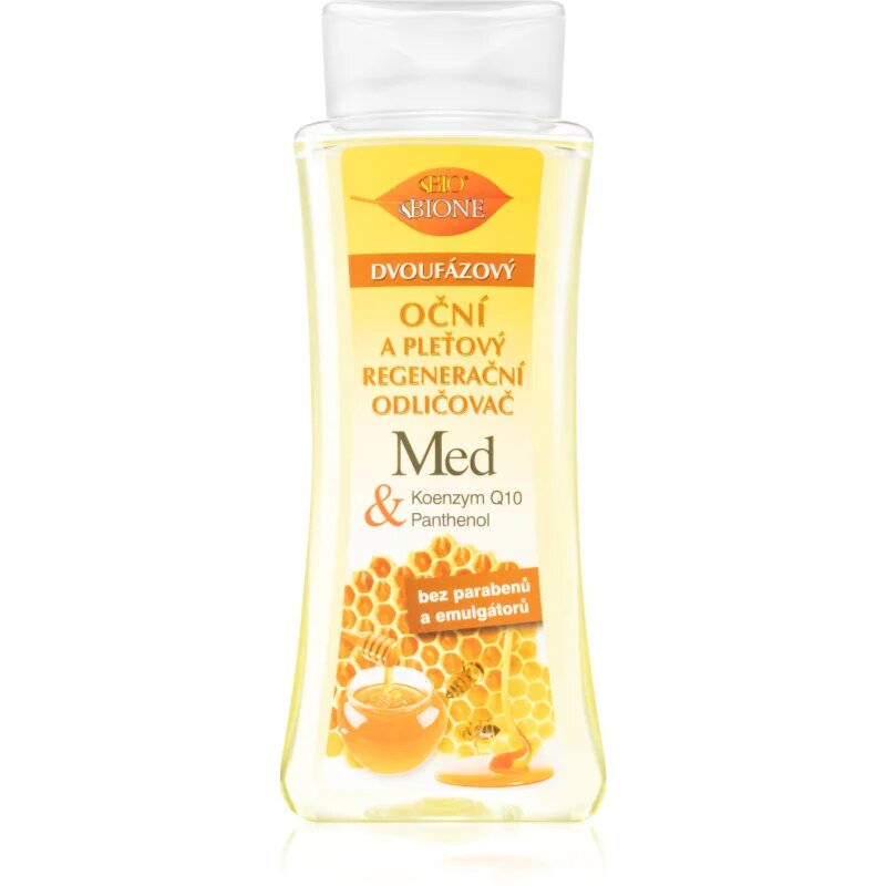 Bione Cosmetics Honey + Q10 dvofazni odstranjevalec ličil za obraz in oči 255 ml