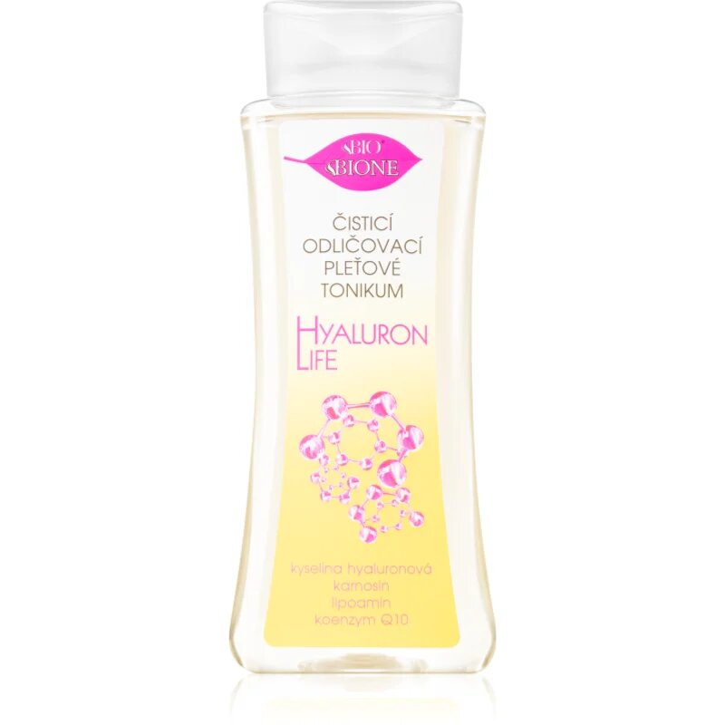 Bione Cosmetics Hyaluron Life čistilni tonik za obraz za odstranjevanje ličil s hialuronsko kislino 255 ml