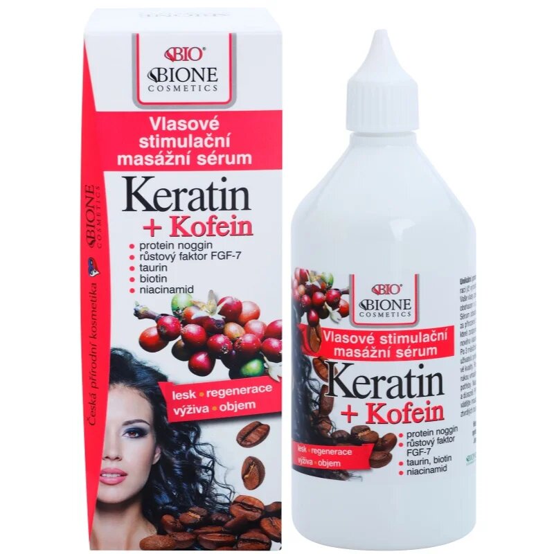 Bione Cosmetics Keratin + Caffeine serum za okrepitev in rast las 215 ml