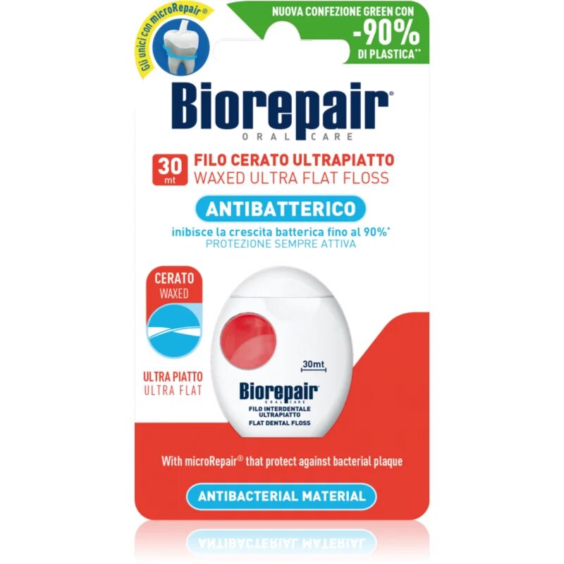 Biorepair Dental Floss Waxed Ultra Flat voskasta dentalna nitka za občutljive zobe Red 30 m