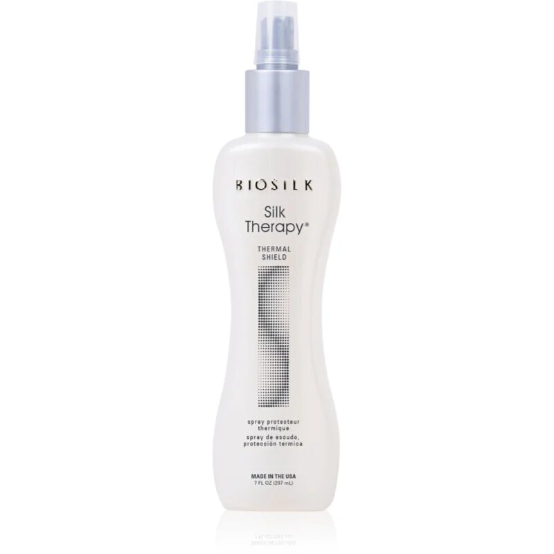 Biosilk Silk Therapy Thermal Shield pršilo za zaščito las med toplotnim oblikovanjem z likalnikom ali kodralnikom brez parabenov 207 ml