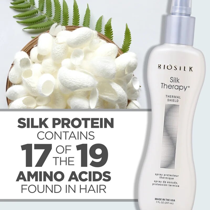 Biosilk Silk Therapy Thermal Shield pršilo za zaščito las med toplotnim oblikovanjem z likalnikom ali kodralnikom brez parabenov 207 ml