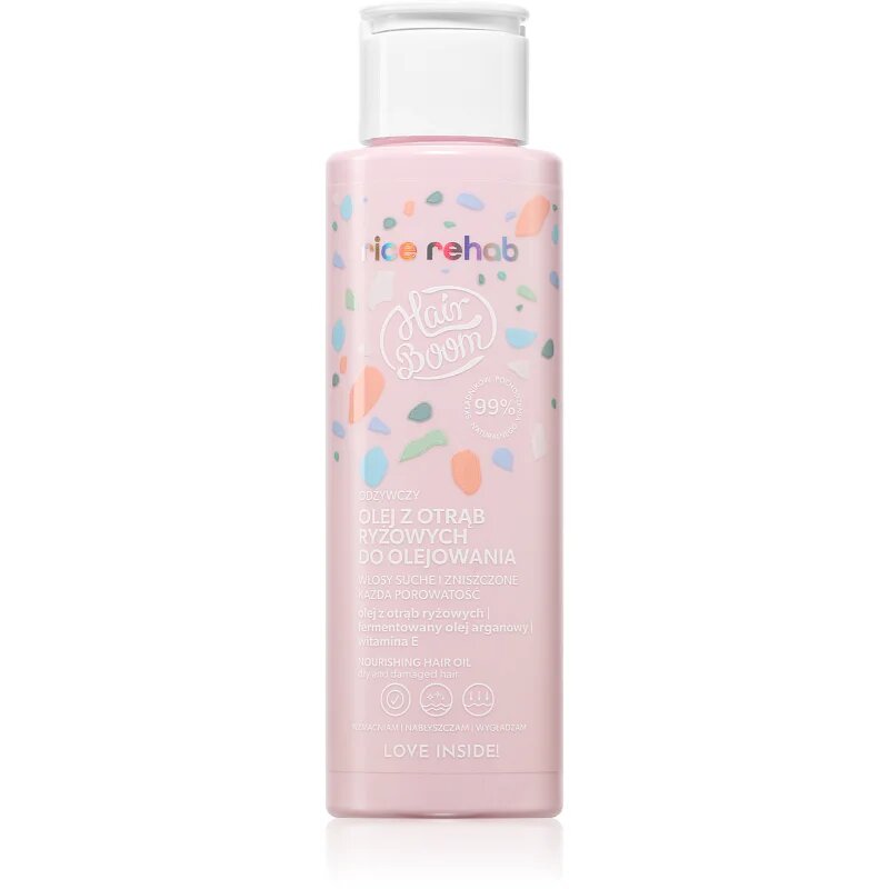 BodyBoom HairBoom Rice Rehab Nourishing Oil vlažilno olje za suhe in poškodovane lase 100 ml