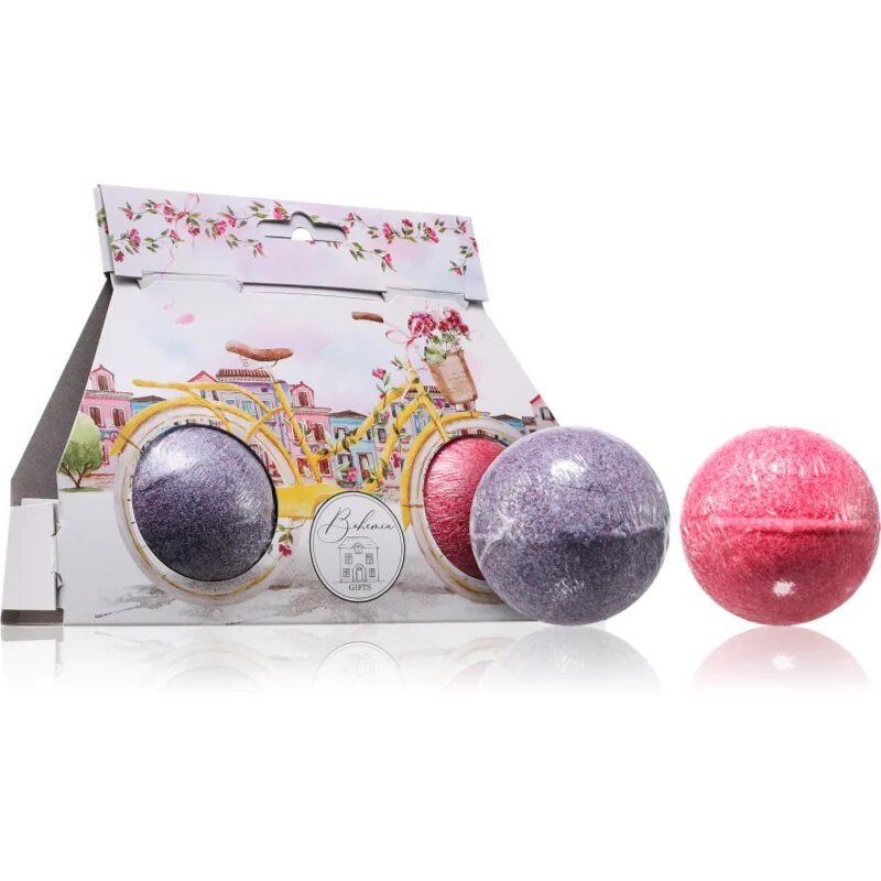 Bohemia Gifts Bath Bombs Bicycle šumeča kopalna kroglica dišave Lavender + Rosehip & Rose 2x110 g