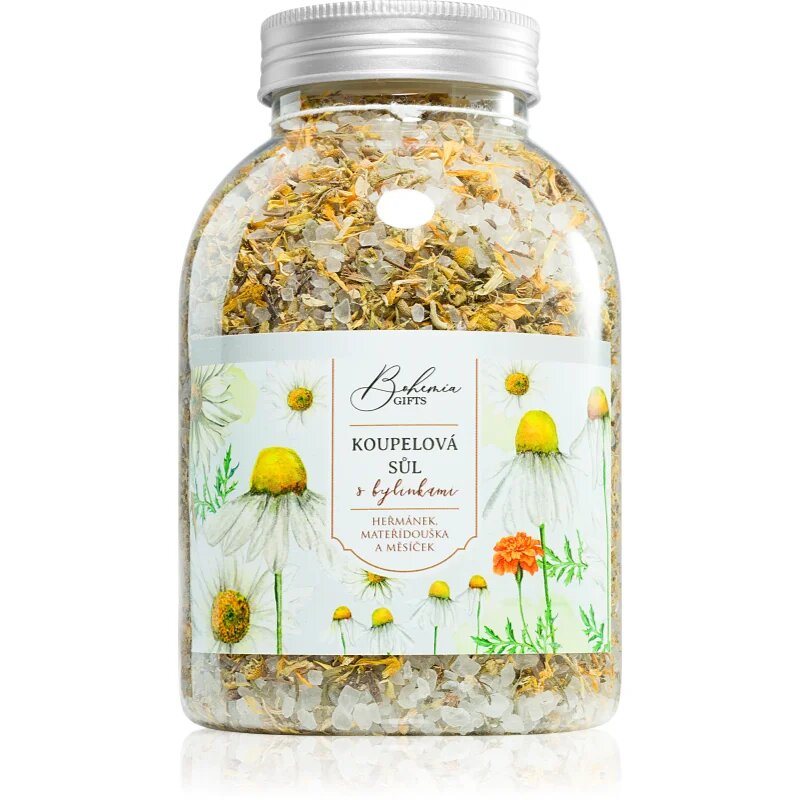 Bohemia Gifts Bohemia Natur sol za kopel s tremi vrstami zelišč kamilica vrtni ognjič materina dušica 1200 g