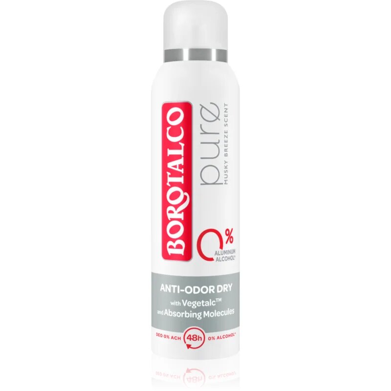 Borotalco Pure deodorant v pršilu brez vsebnosti aluminija 48 ur dišave Musky Breeze 150 ml