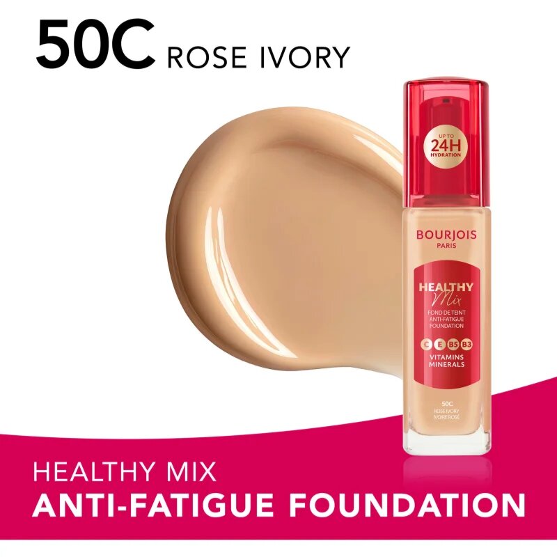 Bourjois Healthy Mix posvetlitveni vlažilni tekoči puder 24 ur odtenek 50C Rose Ivory 30 ml