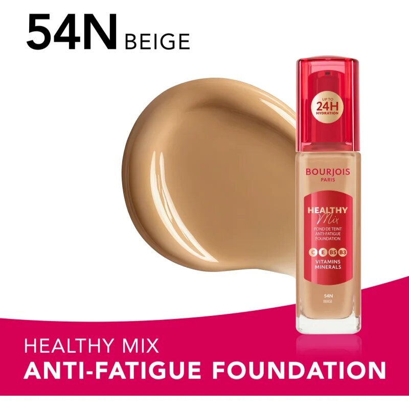 Bourjois Healthy Mix posvetlitveni vlažilni tekoči puder 24 ur odtenek 54N Beige 30 ml