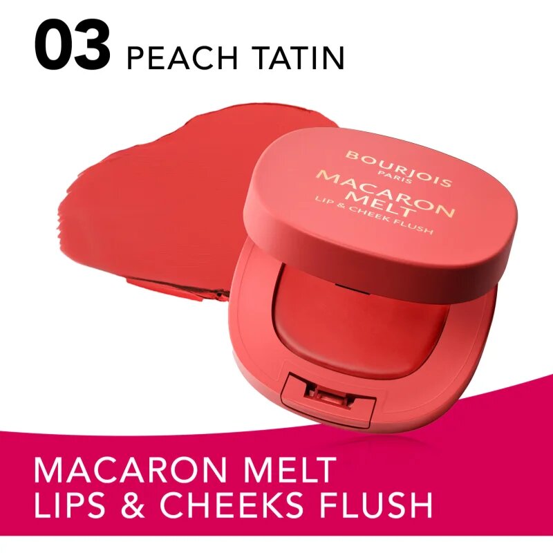 Bourjois Macaron Melt Lip & Cheek Flush rdečilo 2 v 1 odtenek 03 Peach Tatin 5 g