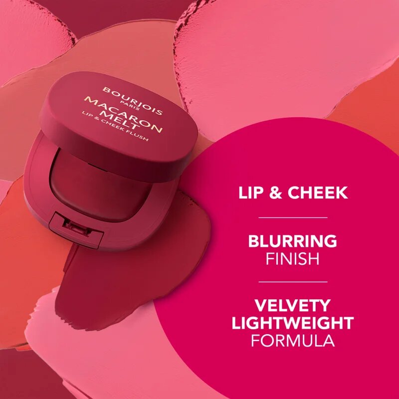 Bourjois Macaron Melt Lip & Cheek Flush rdečilo 2 v 1 odtenek 04 Pink Guava 5 g