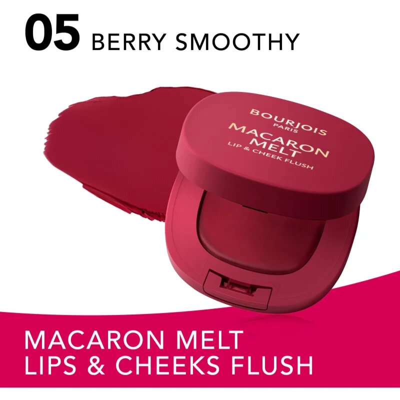 Bourjois Macaron Melt Lip & Cheek Flush rdečilo 2 v 1 odtenek 05 Berry Smoothy 5 g